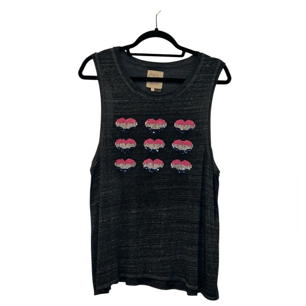 Chaser Black Tank Top with Pink sequin Heart Design size xs